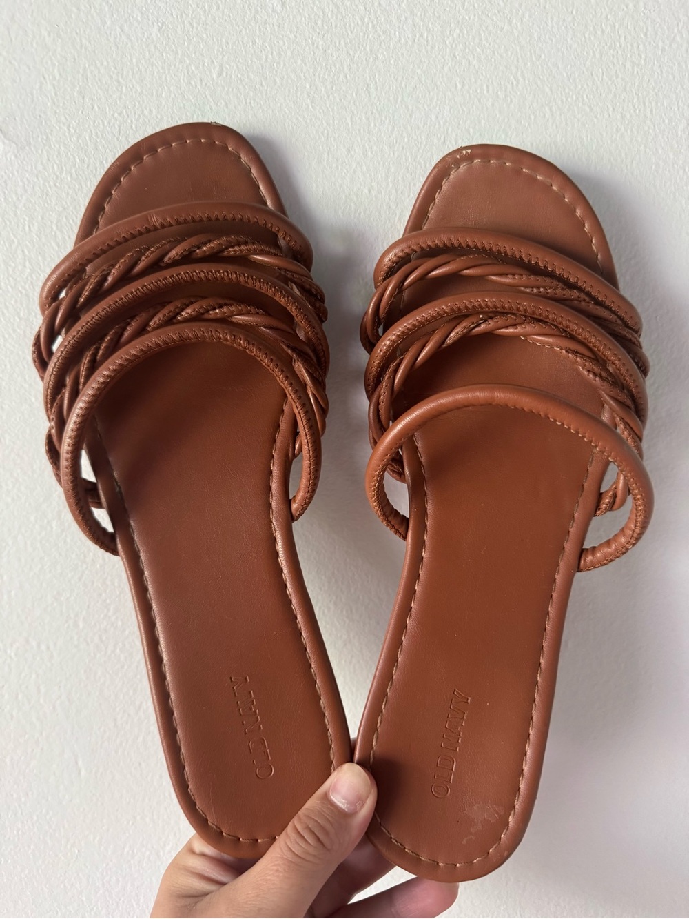 Old Navy Cognac Brown Braided Multi-Strap Slide Sandals